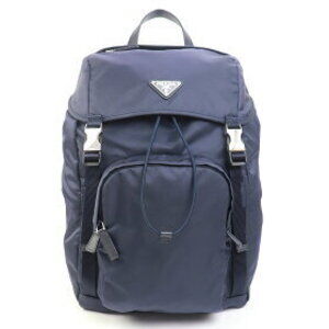 Prada Navy Re Saffiano Leather Backpack Logo Triangle Tessuto Blue